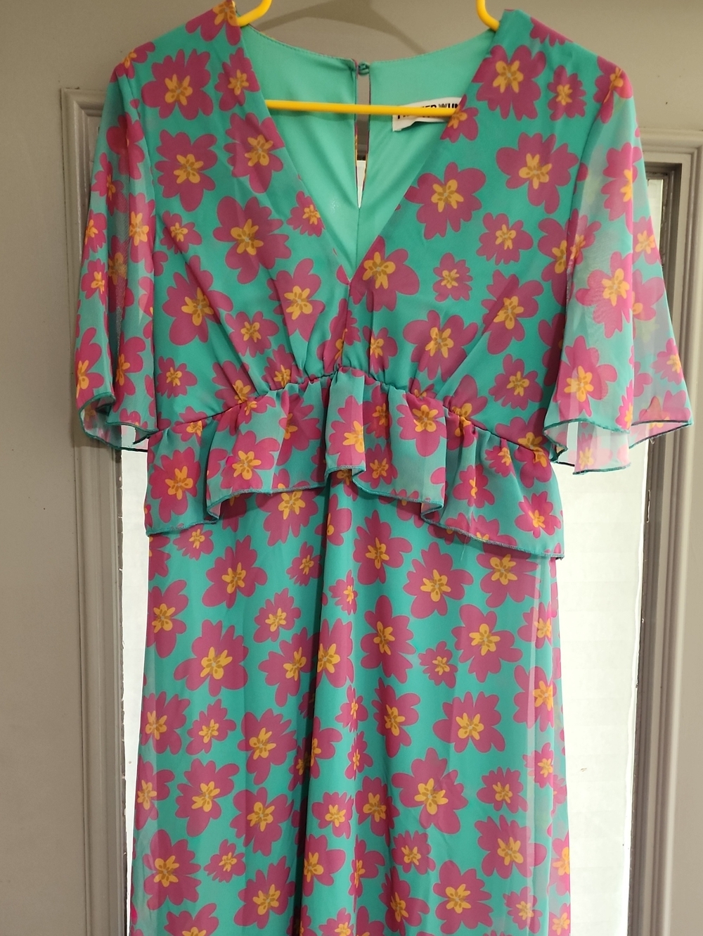 TWISTED WUNDER LONDON Floral V-Neck Turquoise Maxi DresS